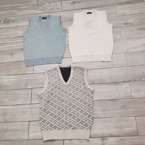 men' cream beige tan basic classic sleeveless V-neck ribbed vest M • bundle of 3